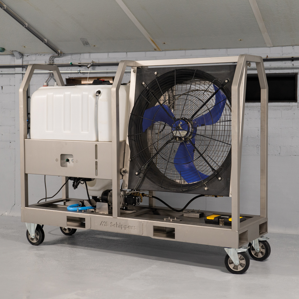 Stainless steel livestock fogger fan assembly