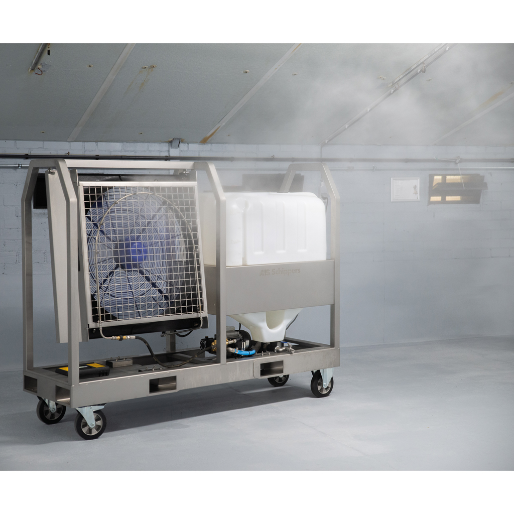 Mobile livestock barn fine mist disinfection machine
